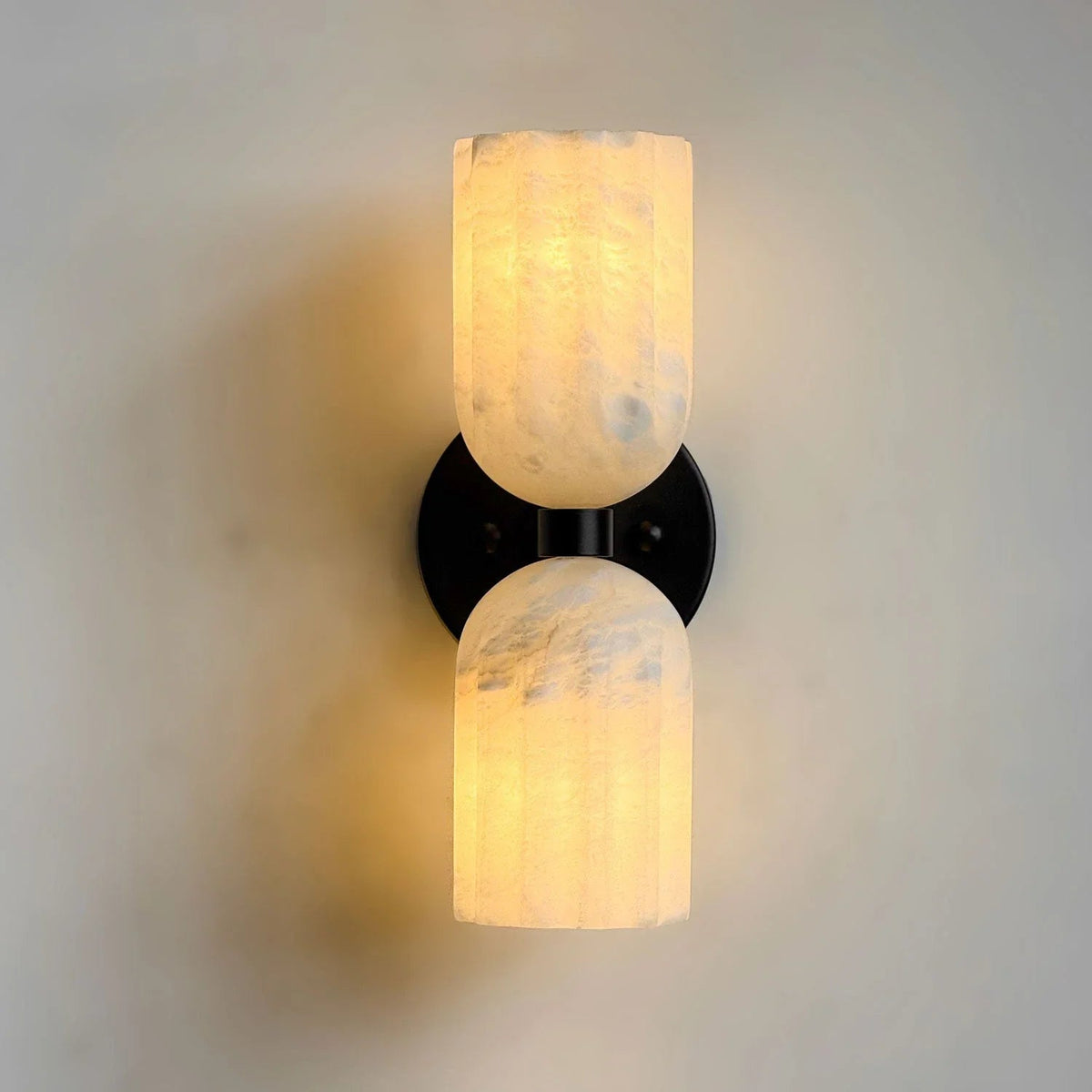 Dual Pillar Wall Sconce in alabaster for Hallway by AUVIELIGHT, Dia 16cm x H 32cm / ∅ 6.3″ x H 12.6" / Black / Warm Light