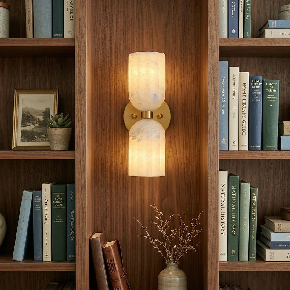 Dual Pillar Wall Sconce in alabaster for Hallway by AUVIELIGHT