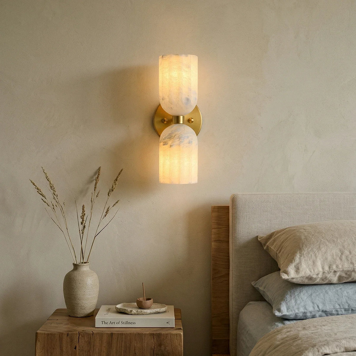 Dual Pillar Wall Sconce in alabaster for Hallway by AUVIELIGHT