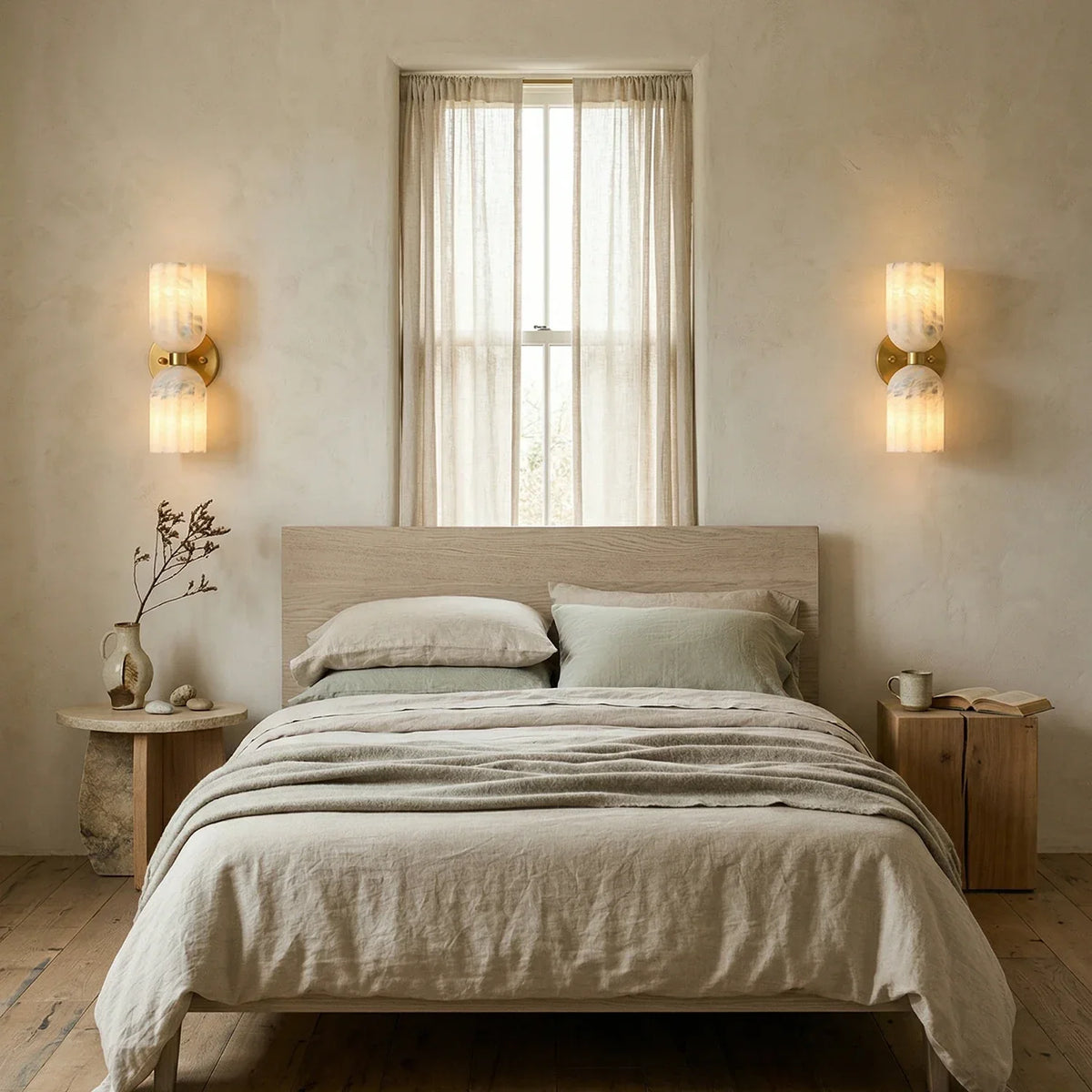 Dual Pillar Wall Sconce in alabaster for Hallway by AUVIELIGHT
