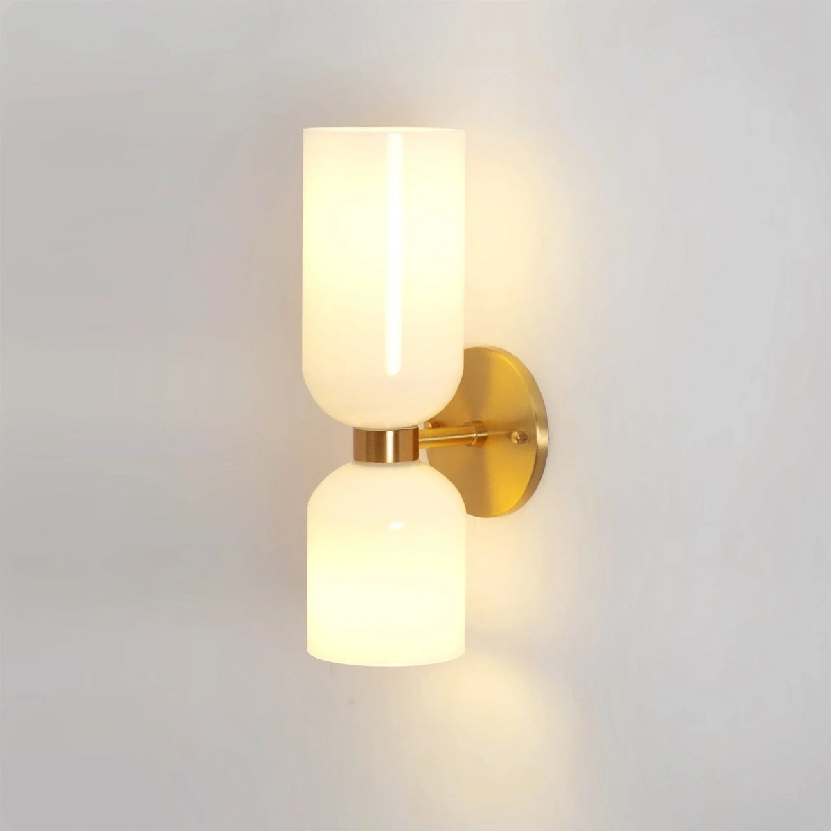 Dual Cylinder Wall Sconce in glass for Hallway by AUVIELIGHT, ∅4.7" x H 13.8" / Dia 12cm x H 35cm / Gold / Opal