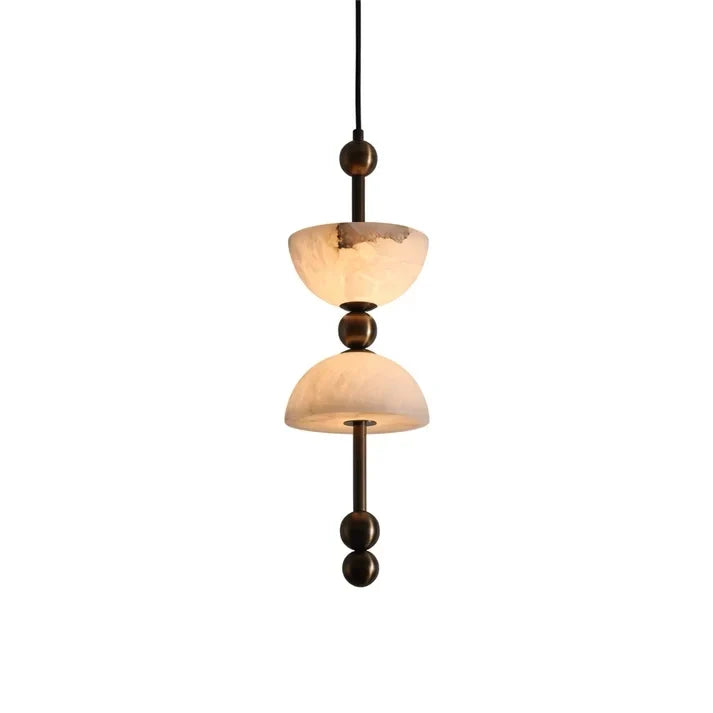 Dual Hemisphere Pendant Light in alabaster for Kitchen Island by AUVIELIGHT, D 15cm x H 39cm / ∅ 5.9″ x H 15.4″ / Antique brass & White / Warm