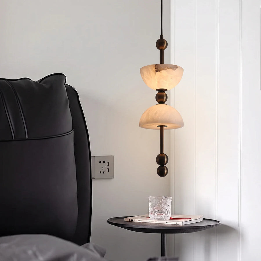 Dual Hemisphere Pendant Light in alabaster for Kitchen Island by AUVIELIGHT
