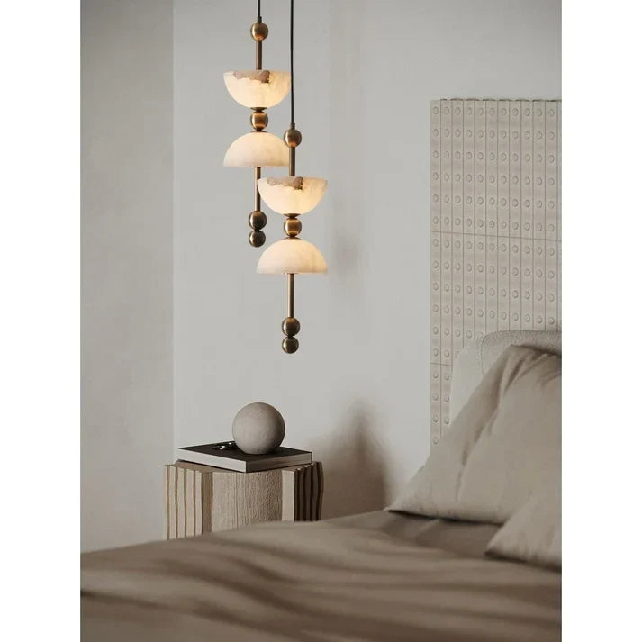 Dual Hemisphere Pendant Light in alabaster for Kitchen Island by AUVIELIGHT