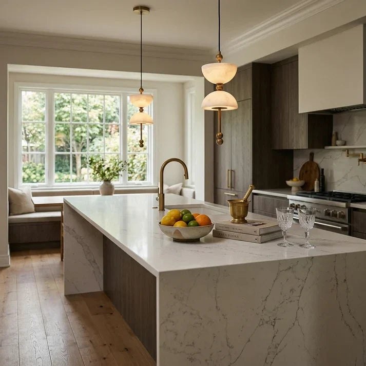 Dual Hemisphere Pendant Light in alabaster for Kitchen Island by AUVIELIGHT