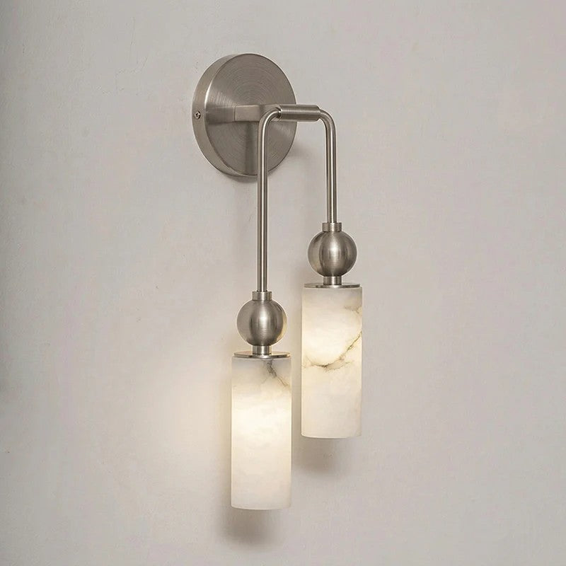 Duo Wall Sconce in alabaster for Hallway by AUVIELIGHT, 2 heads Right : L 5.9″ x W 2.8″ x H 17.7″ / Nickel color & White