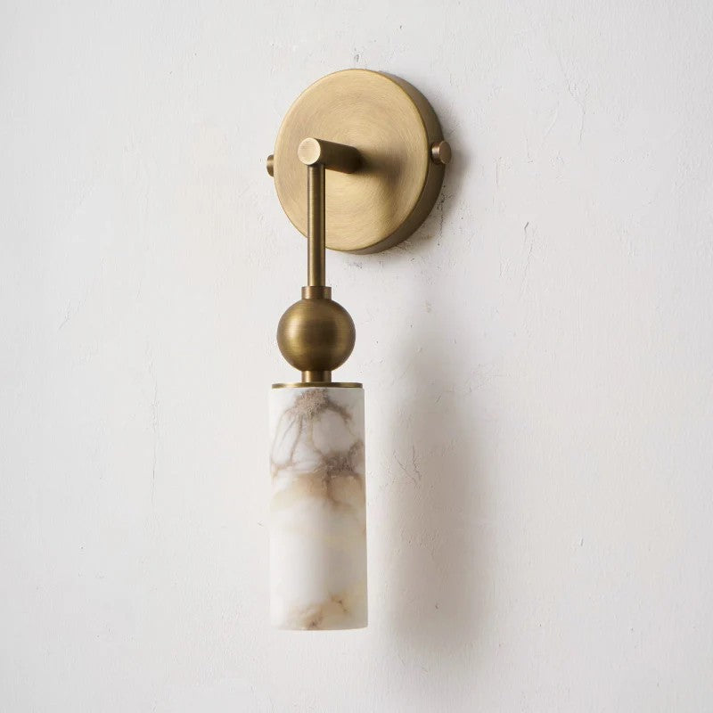 Duo Wall Sconce in alabaster for Hallway by AUVIELIGHT, 1 head ∅ 2.4″ x W 2.8″ x H 14.2″ / Brass & White