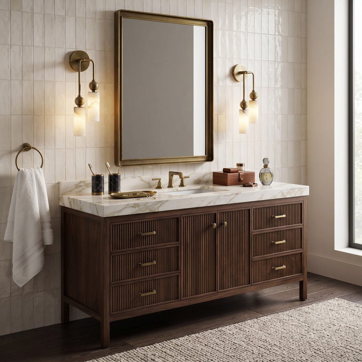 Duo Wall Sconce in alabaster for Hallway by AUVIELIGHT
