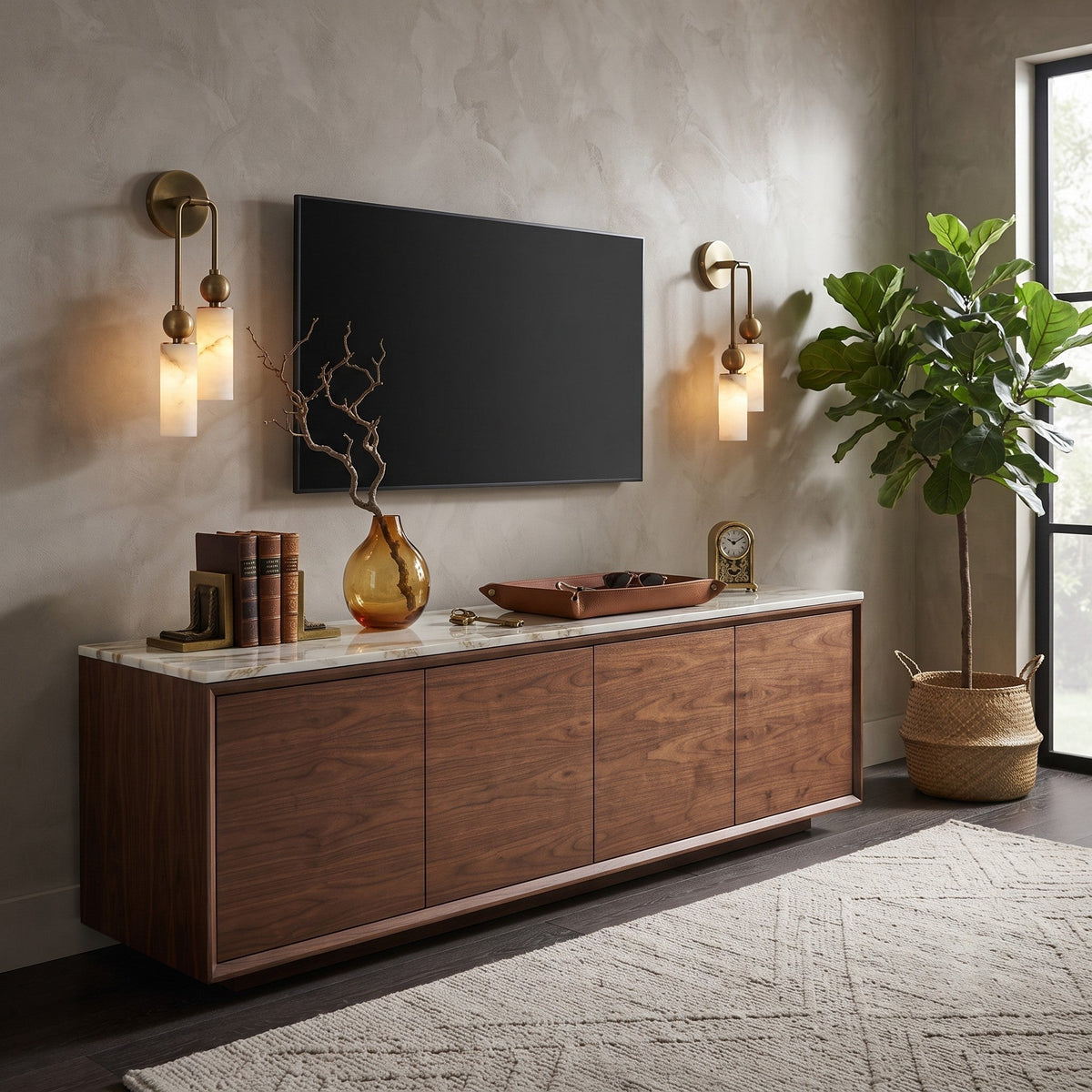 Duo Wall Sconce in alabaster for Hallway by AUVIELIGHT