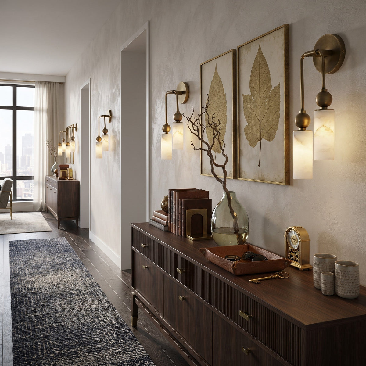 Duo Wall Sconce in alabaster for Hallway by AUVIELIGHT