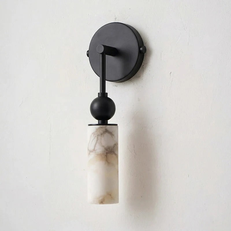 Duo Wall Sconce in alabaster for Hallway by AUVIELIGHT, 1 head ∅ 2.4″ x W 2.8″ x H 14.2″ / Black & White