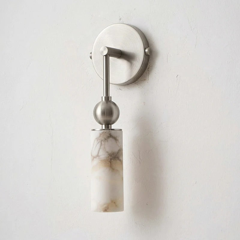 Duo Wall Sconce in alabaster for Hallway by AUVIELIGHT, 1 head ∅ 2.4″ x W 2.8″ x H 14.2″ / Nickel color & White
