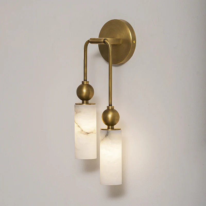 Duo Wall Sconce in alabaster for Hallway by AUVIELIGHT, 2 heads Left : L 5.9″ x W 2.8″ x H 17.7″ / Brass & White