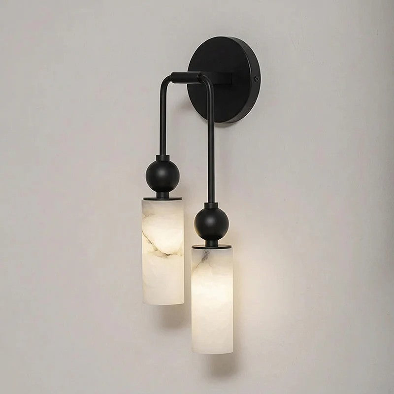 Duo Wall Sconce in alabaster for Hallway by AUVIELIGHT, 2 heads Left : L 5.9″ x W 2.8″ x H 17.7″ / Black & White