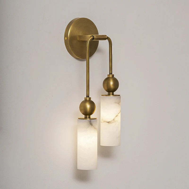 Duo Wall Sconce in alabaster for Hallway by AUVIELIGHT, 2 heads Right : L 5.9″ x W 2.8″ x H 17.7″ / Brass & White