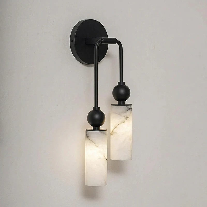Duo Wall Sconce in alabaster for Hallway by AUVIELIGHT, 2 heads Right : L 5.9″ x W 2.8″ x H 17.7″ / Black & White