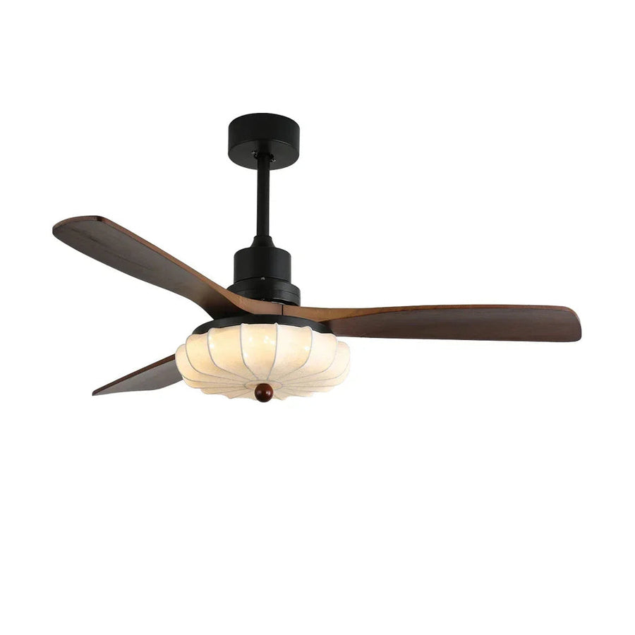 Elira Fabric Flower Ceiling Fan Light for Living Room by AUVIELIGHT, Model B Dia 106cm x H 30cm / ∅ 42″ x H 11.8″ / Walnut Color / Warm Light
