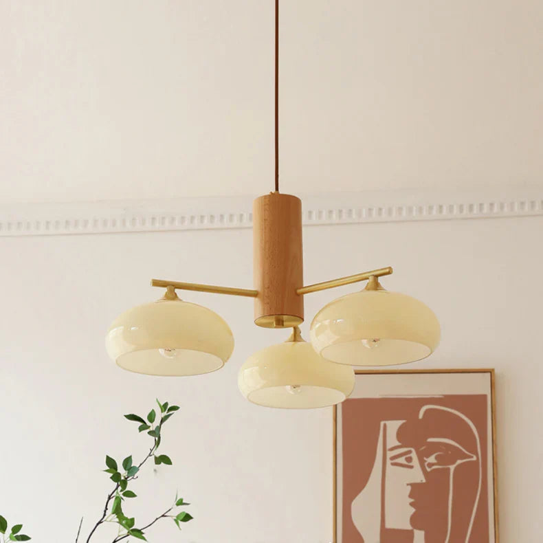 Elliptical Persimmon Chandelier for Dining Room by AUVIELIGHT, 60cm x H 29cm / ∅ 23.6″ x H 11.4″ / Wood color & Beige and 1 other sizes