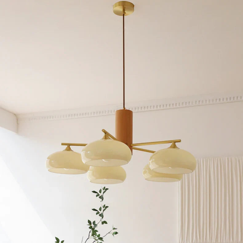 Elliptical Persimmon Chandelier for Dining Room by AUVIELIGHT, 70cm x H 29cm / ∅ 27.6″ x H 11.4″ / Wood color & Beige and 1 other sizes