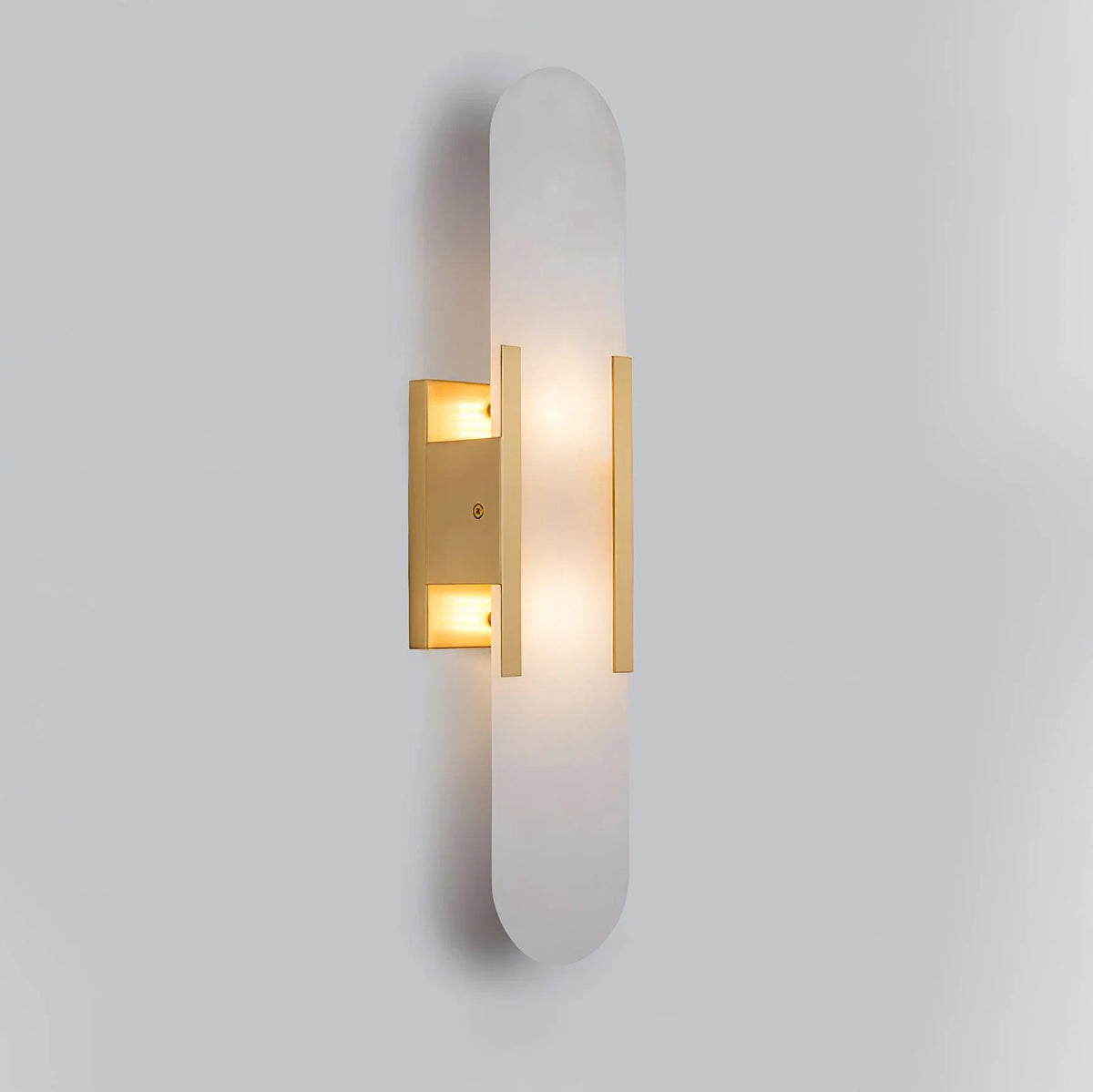 Elongated Wall Sconce in alabaster for Hallway by AUVIELIGHT, ∅ 3.9" x H 19.7" / Dia 10cm x H 50cm / Brass