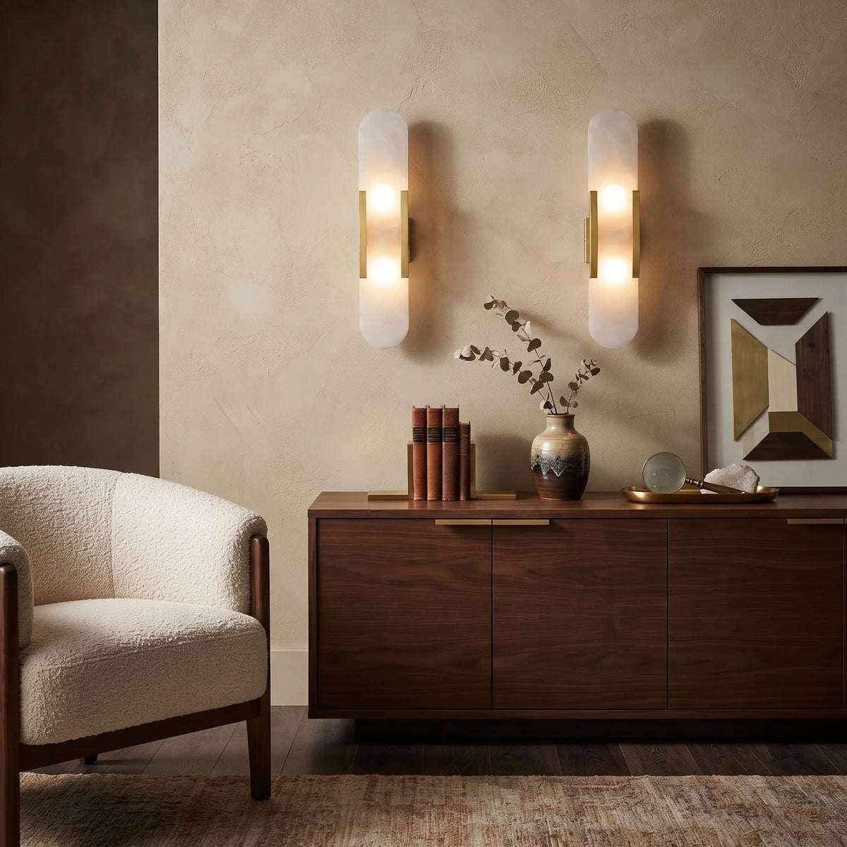 Elongated Wall Sconce in alabaster for Hallway by AUVIELIGHT