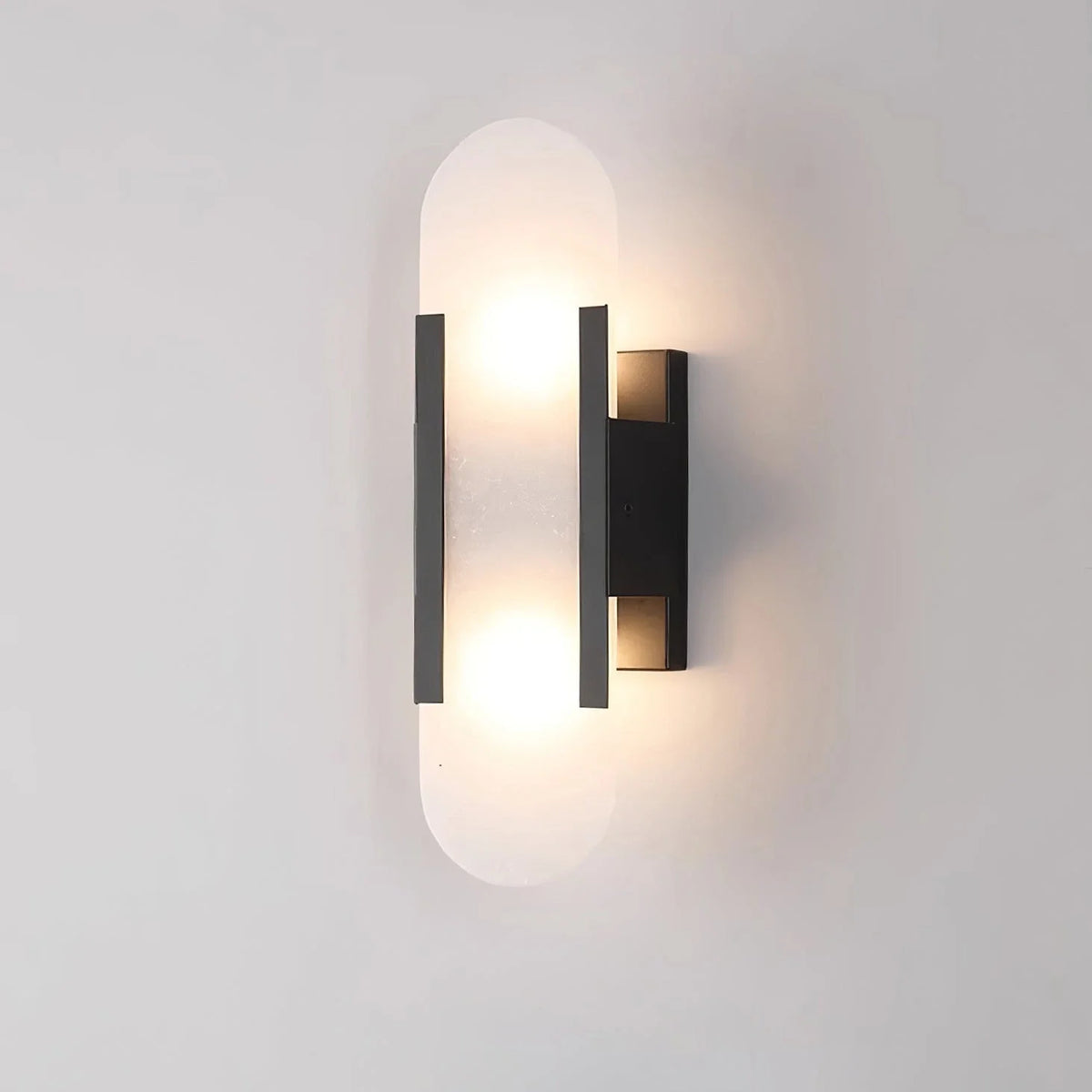 Elongated Wall Sconce in alabaster for Hallway by AUVIELIGHT, ∅ 3.9" x H 13.8" / Dia 10cm x H 35cm / Black