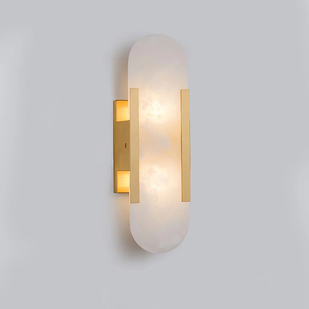 Elongated Wall Sconce in alabaster for Hallway by AUVIELIGHT, ∅ 3.9" x H 13.8" / Dia 10cm x H 35cm / Brass