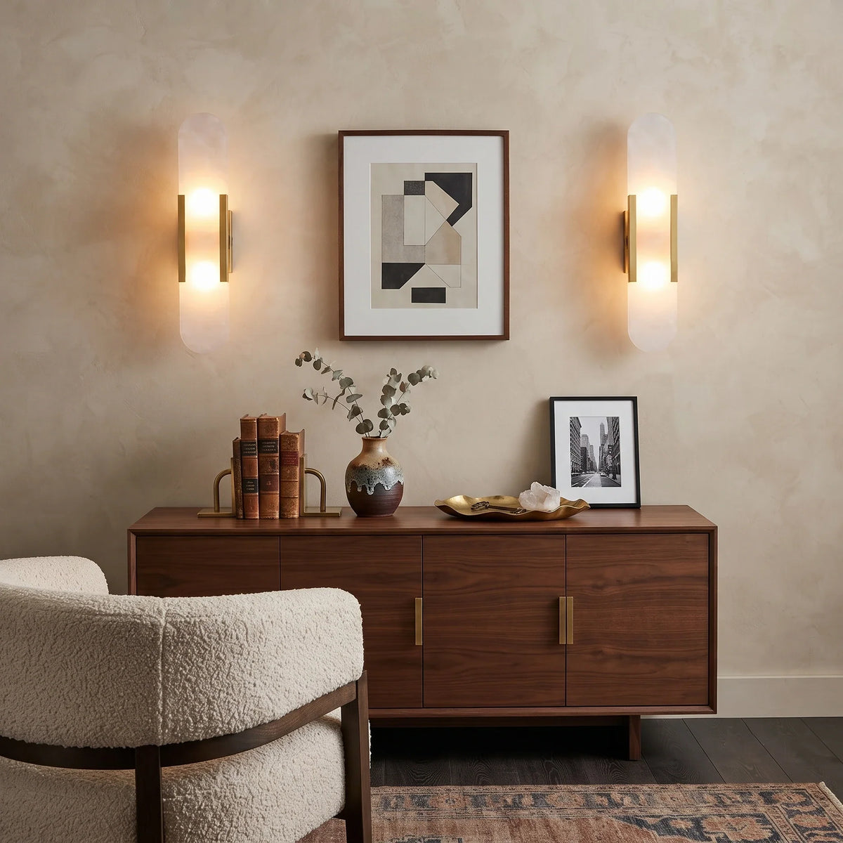 Elongated Wall Sconce in alabaster for Hallway by AUVIELIGHT