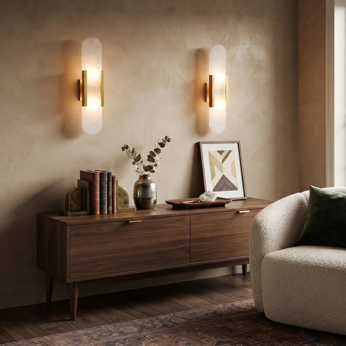 Elongated Wall Sconce in alabaster for Hallway by AUVIELIGHT