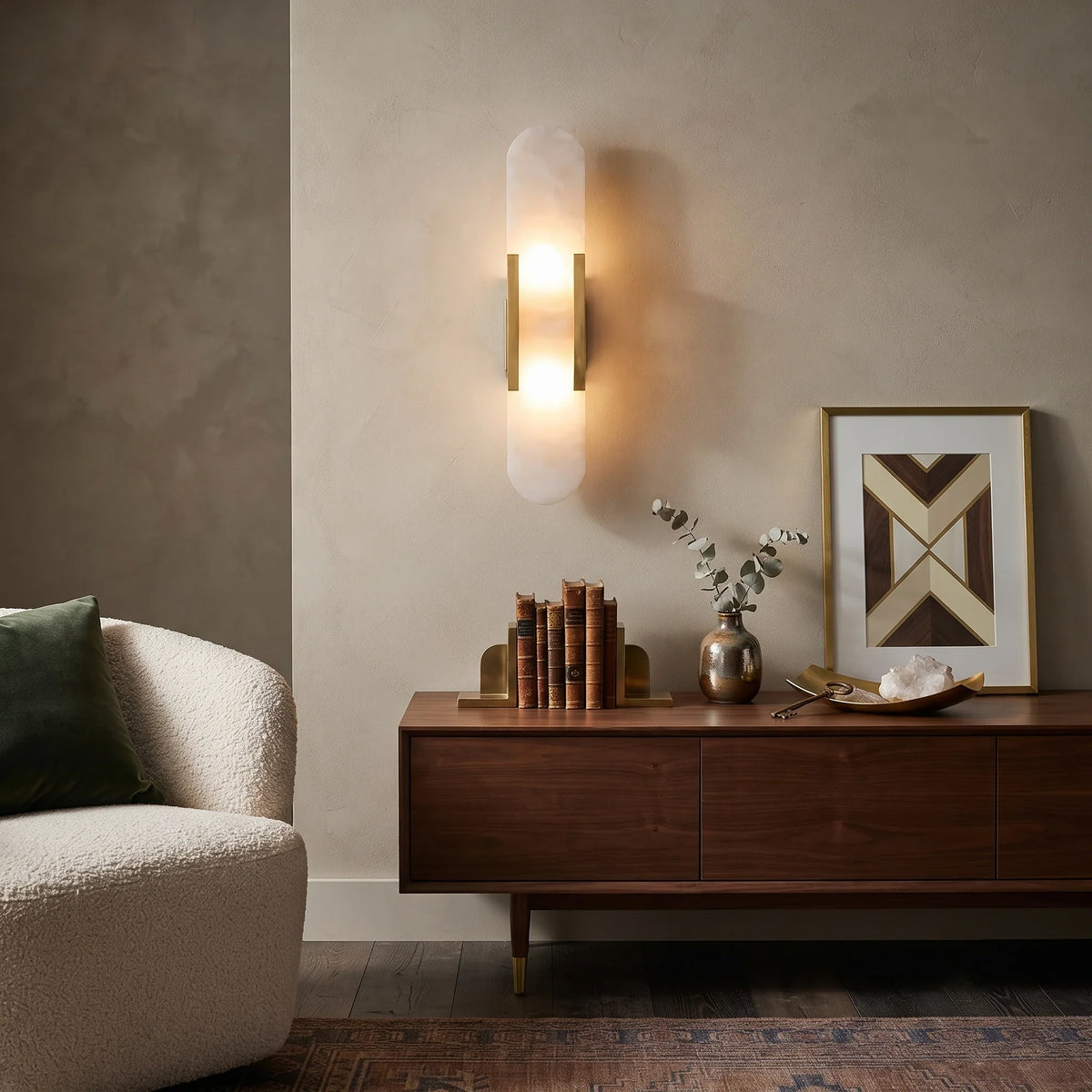 Elongated Wall Sconce in alabaster for Hallway by AUVIELIGHT