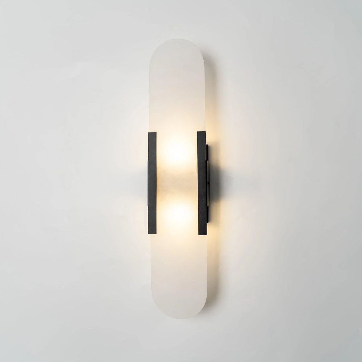 Elongated Wall Sconce in alabaster for Hallway by AUVIELIGHT, ∅ 3.9" x H 19.7" / Dia 10cm x H 50cm / Black