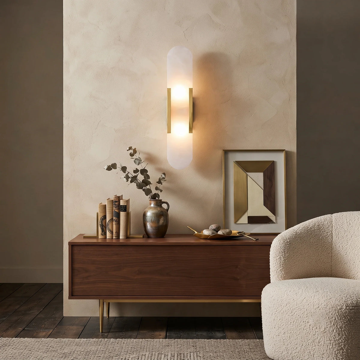 Elongated Wall Sconce in alabaster for Hallway by AUVIELIGHT