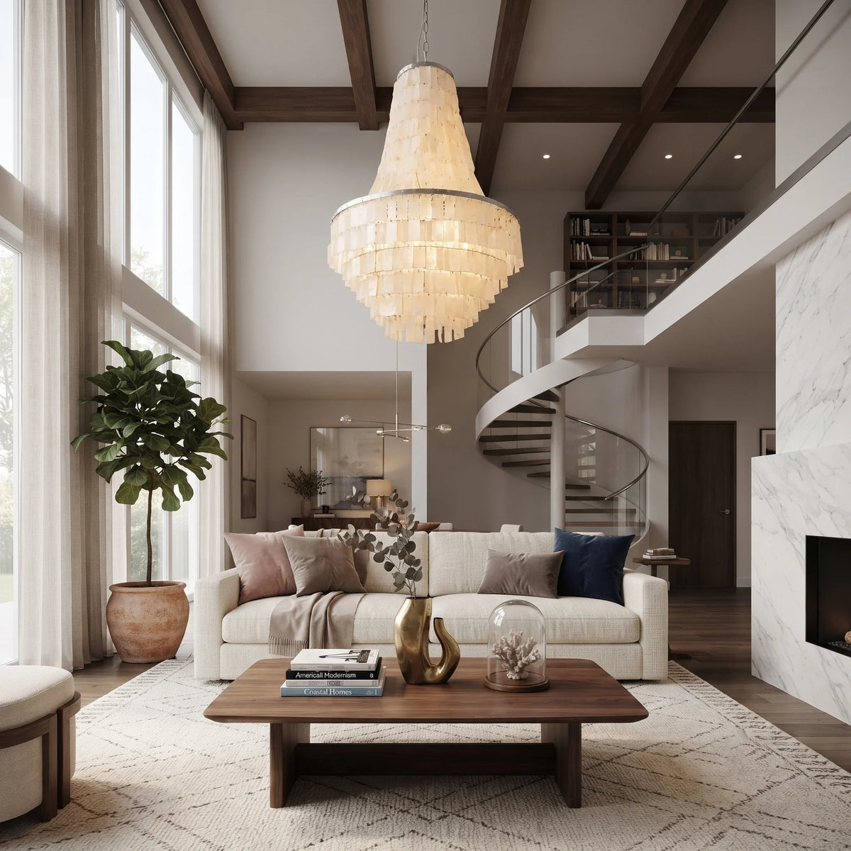 Empire Capiz Shell Chandelier for Dining Room by AUVIELIGHT