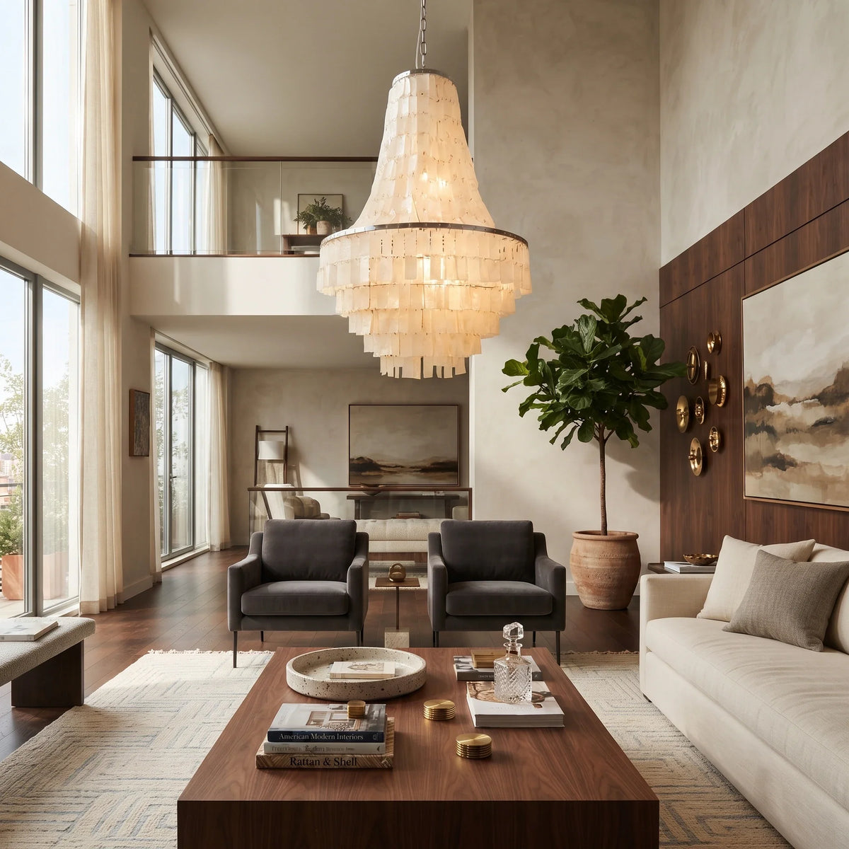 Empire Capiz Shell Chandelier for Dining Room by AUVIELIGHT