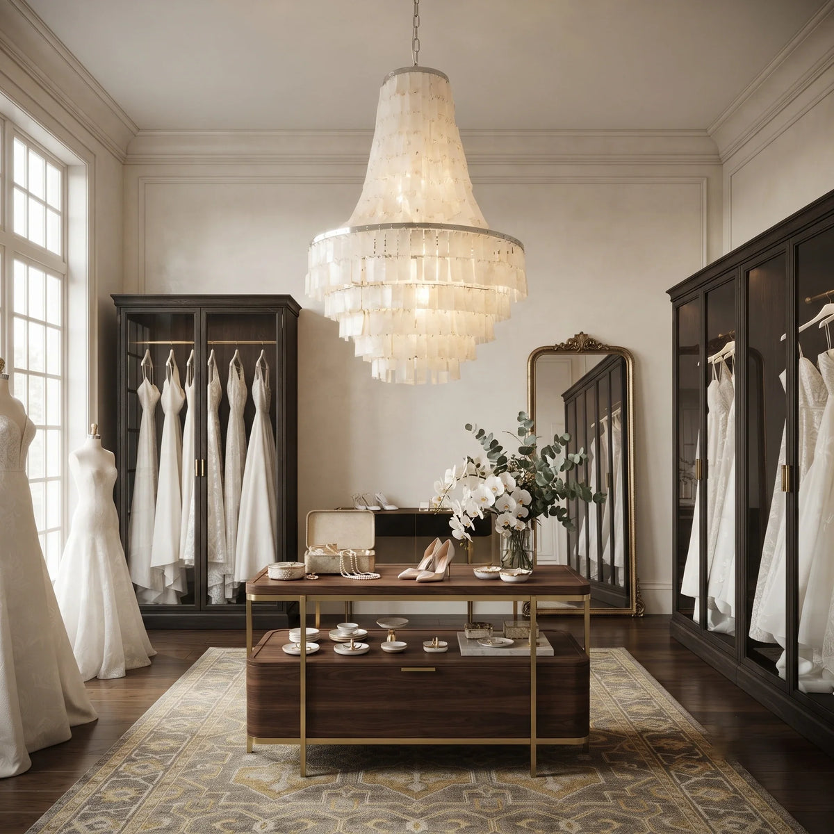 Empire Capiz Shell Chandelier for Dining Room by AUVIELIGHT