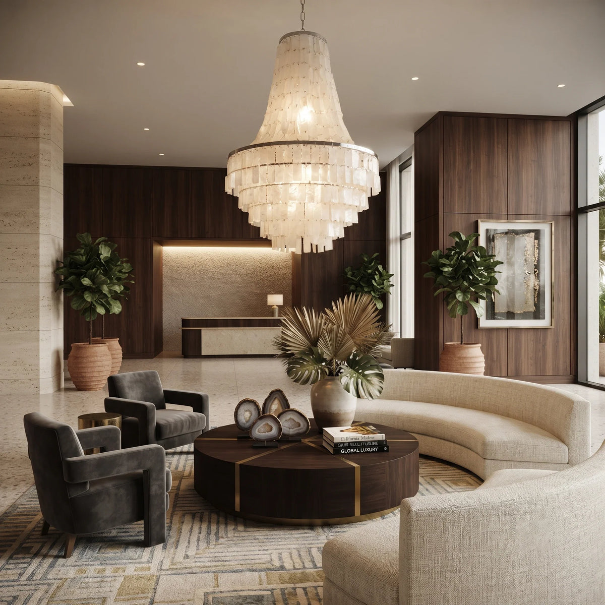 Empire Capiz Shell Chandelier for Dining Room by AUVIELIGHT