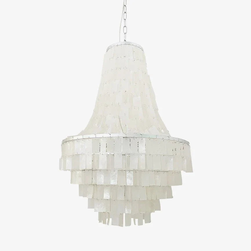 Empire Capiz Shell Chandelier for Dining Room by AUVIELIGHT, ∅ 25.6" x H 37.4" / Silver & White
