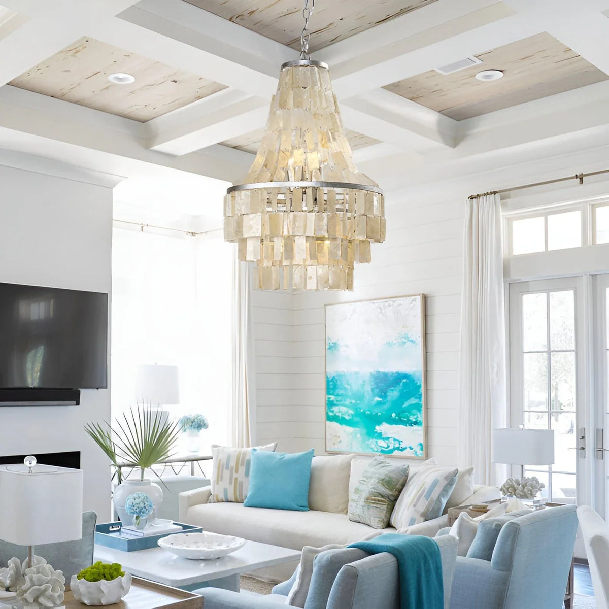 Empire Capiz Shell Chandelier for Dining Room by AUVIELIGHT