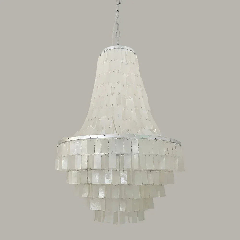 Empire Capiz Shell Chandelier for Dining Room by AUVIELIGHT, ∅ 17.7" x H 25.6" / Silver & White