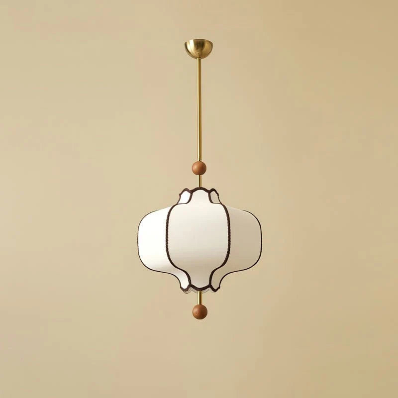 Fabric Lantern Pendant Light for Kitchen Island by AUVIELIGHT, ∅ 9.8" x H 13.8" / Dia 25cm x H 35cm / Gold & White