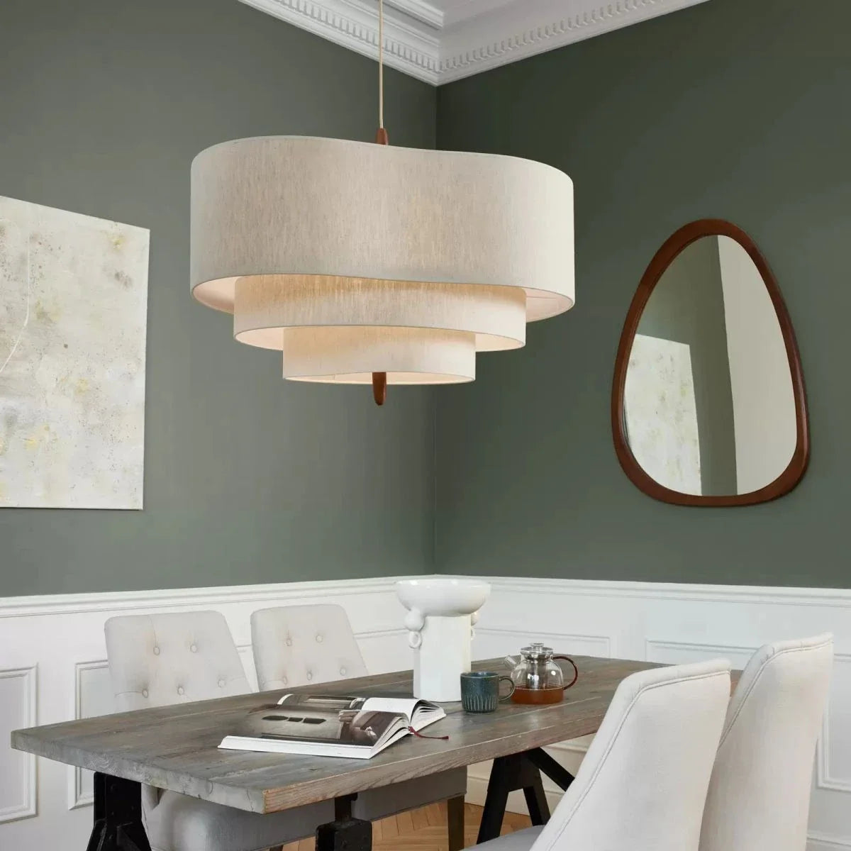 Fabric Pendant Light in wood for Kitchen Island by AUVIELIGHT