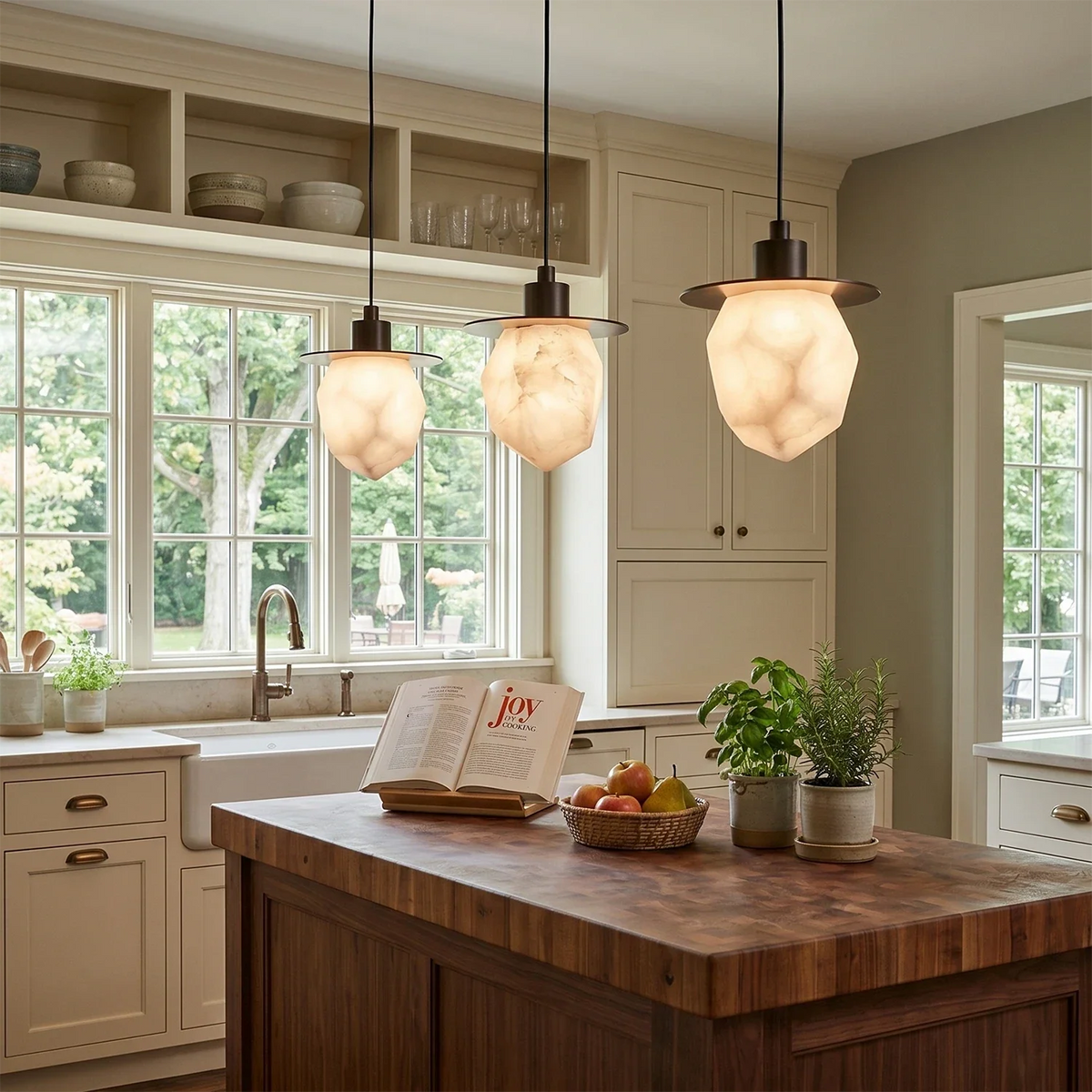 Faceted Pendant Light in alabaster for Kitchen Island by AUVIELIGHT