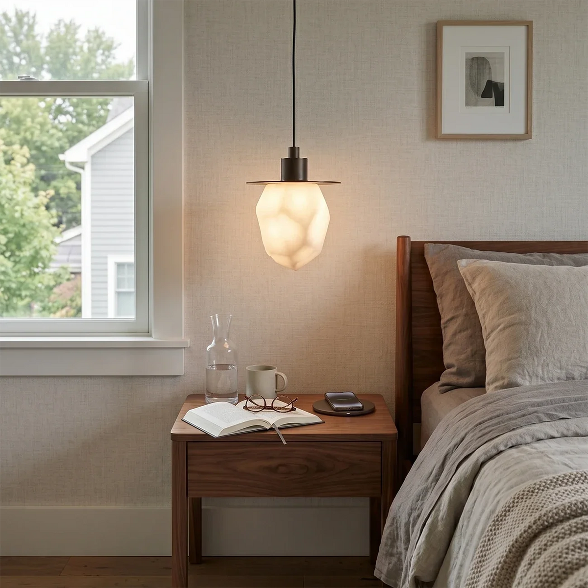 Faceted Pendant Light in alabaster for Kitchen Island by AUVIELIGHT