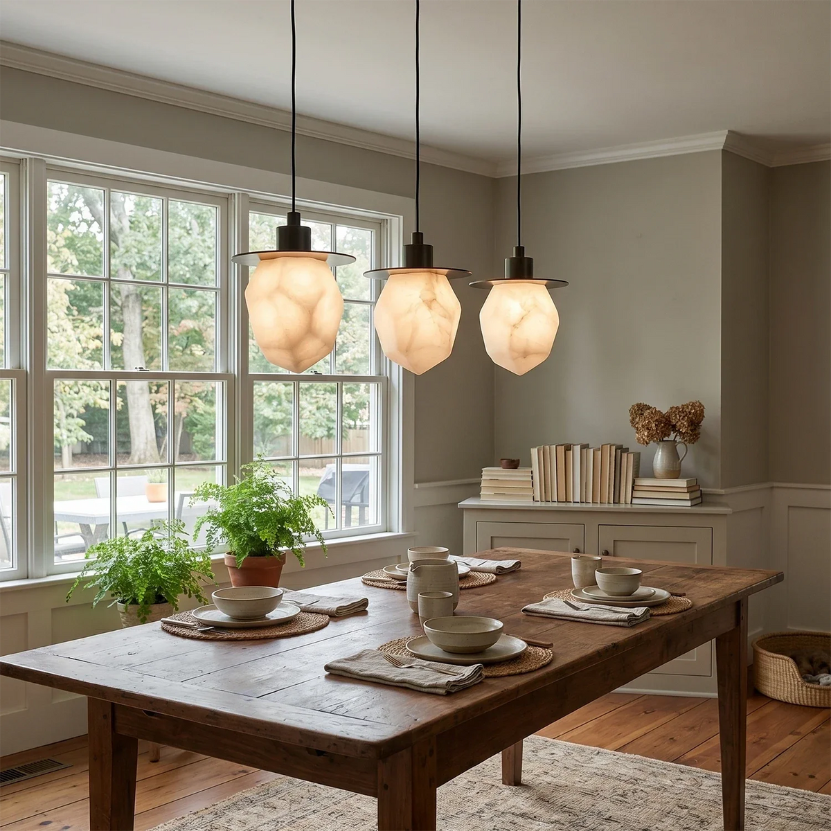 Faceted Pendant Light in alabaster for Kitchen Island by AUVIELIGHT