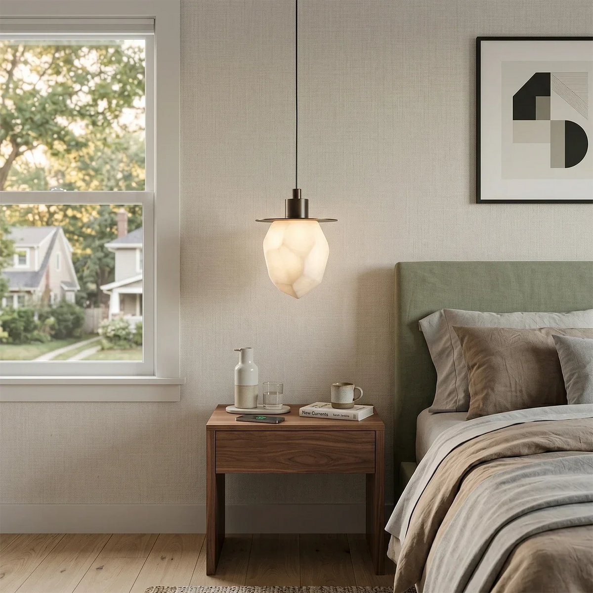 Faceted Pendant Light in alabaster for Kitchen Island by AUVIELIGHT