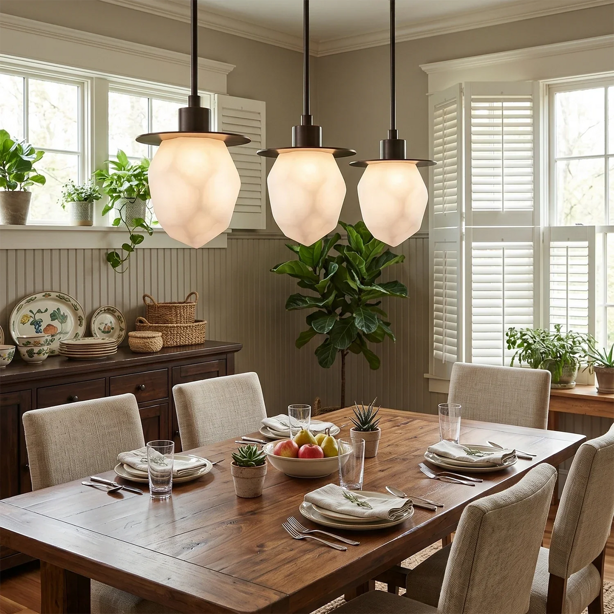 Faceted Pendant Light in alabaster for Kitchen Island by AUVIELIGHT