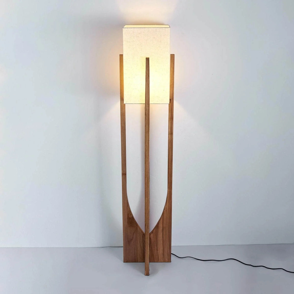 Fairbanks Fabric Floor Lamp in wood for Living Room by AUVIELIGHT, Dia 30 cm x H 145 cm / Dai 11.8" x H 57" / Dark wood / AU plug and 3 other