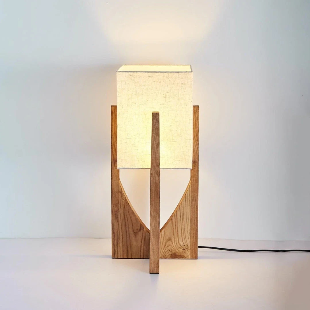 Fairbanks Fabric Floor Lamp in wood for Living Room by AUVIELIGHT, Dia 23 cm x H 52 cm / Dia 9.1" x H 20.5" / Dark wood / AU plug and 3 other