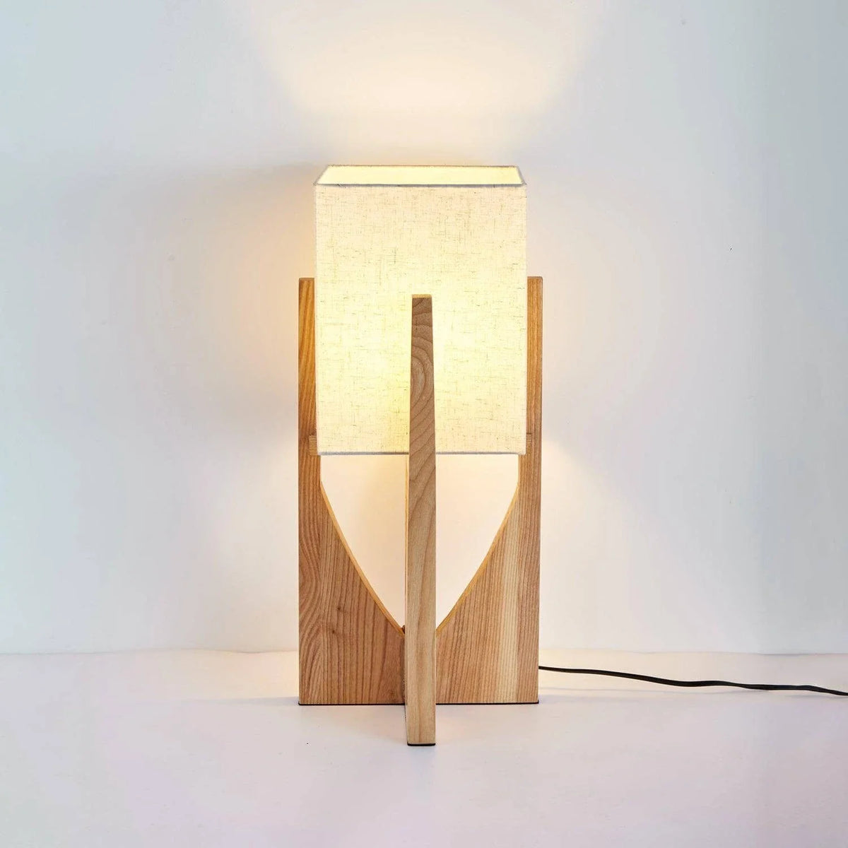 Fairbanks Fabric Floor Lamp in wood for Living Room by AUVIELIGHT