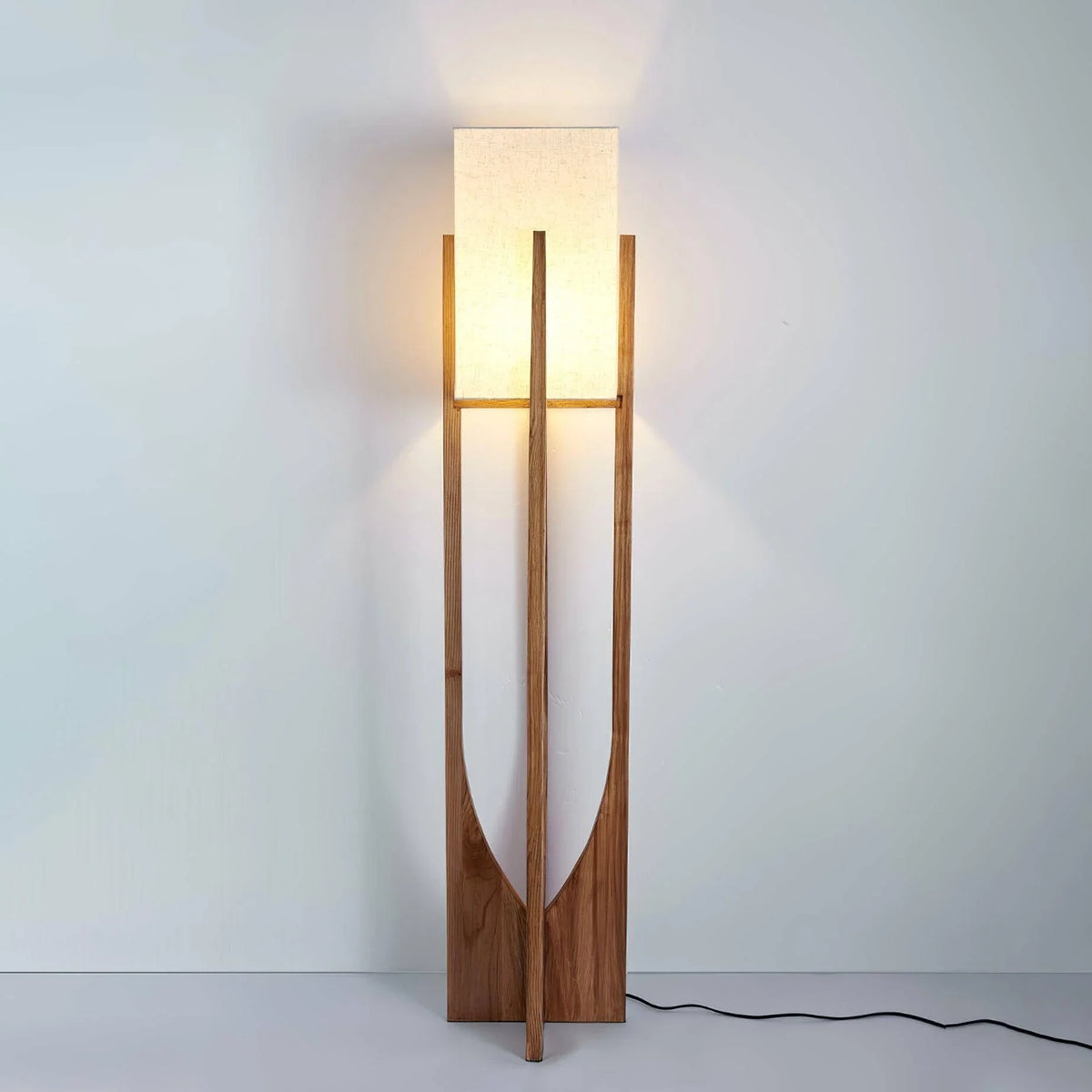 Fairbanks Fabric Floor Lamp in wood for Living Room by AUVIELIGHT